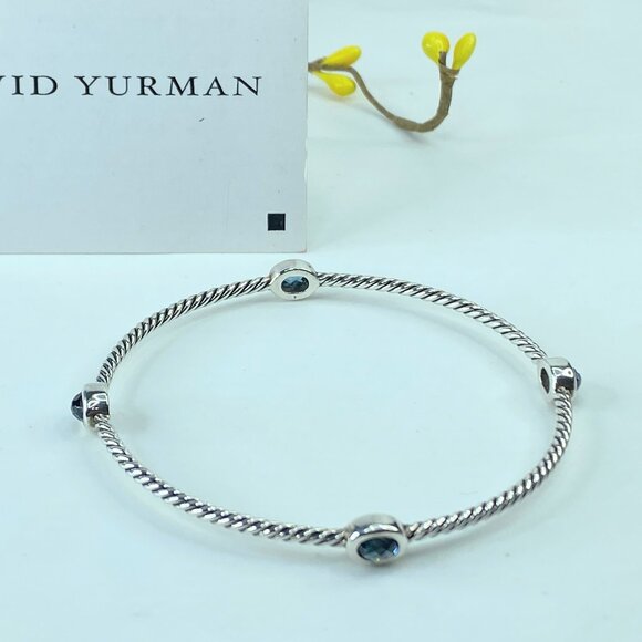 David Yurman Sterling Blue Topaz Classics Four Station Cable Bangle 7" JR374 - Picture 1 of 8